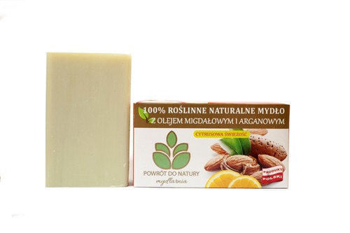 100% roślinne naturalne mydło Cytrusowa Świeżość Z OLEJEM MIGDAŁOWYM I ARGANOWYM, 100g, Powrót do Natury
