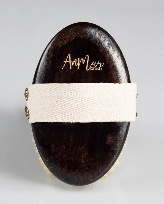 Miękka, Brązowa, naturalna szczotka do masażu ciała na sucho, szczecina i drewno bukowe, AnMar Brush