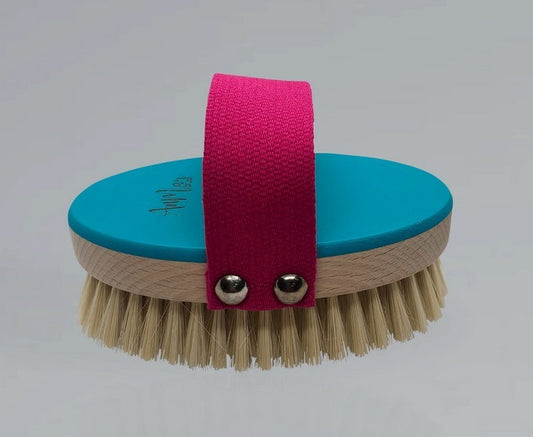 Miękka, Turkusowa, naturalna szczotka do masażu ciała na sucho, szczecina i drewno bukowe, AnMar Brush