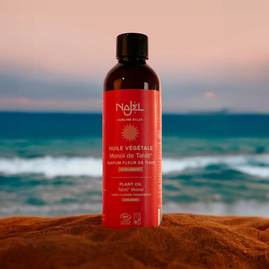 Odżywczy olejek Tahiti Monoi z certyfikatem Cosmos Natural, do twarzy, ciała i włosów, 125 ml, Najel