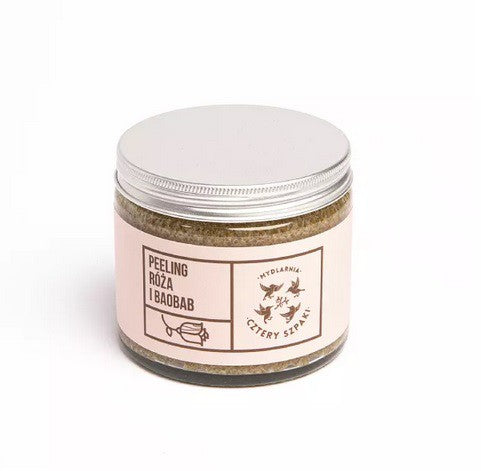 Peeling do ciała - scrub do ciała, Róża i Baobab, 250 ml, Cztery Szpaki