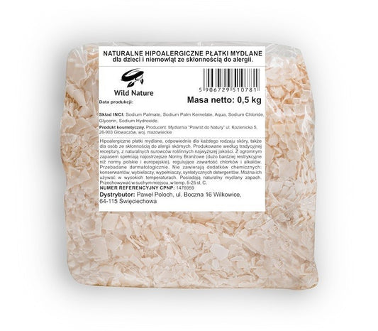 Płatki mydlane na oleju roślinnym, do proszków i własnych mydeł, 0,5 kg, Wild Nature