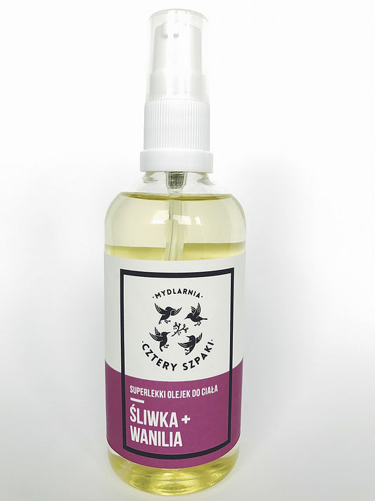 Lekki olejek do ciała śliwka i wanilia, 100 ml, Cztery Szpaki