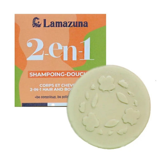 Szampon i żel pod prysznic w kostce 2 w 1, do wszystkich rodzajów włosów, KWIAT POMARAŃCZY, 70 ml, Lamazuna